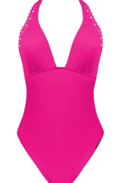 Swimsuits | Sexy Lingerie>Lise Charmel Ajourage Couture Open Back Halter Fuchsia Swimsuit