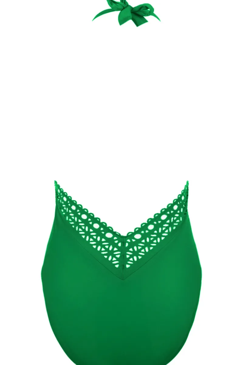 Swimsuits | Sexy Lingerie>Lise Charmel Ajourage Couture Plunge Halter Swimsuit in Green