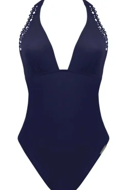 Swimsuits | Sexy Lingerie>Lise Charmel Ajourage Couture Plunging Back Halter Swimsuit in Navy