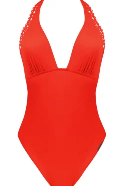 Swimsuits | Sexy Lingerie>Lise Charmel Ajourage Couture Plunging Back Halter Orange Swimsuit