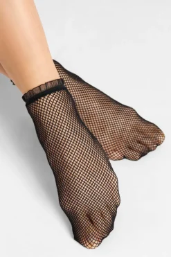 £30 And Under>FiORE Alpha Net Organza Trim Socks 40 Denier Black