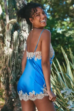 Silk Nightwear | Nighties, Babydolls & Chemises>Marjolaine Apolline Silk Mini Nightie in Blue
