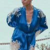 Silk Nightwear | Kimonos & Robes>Marjolaine Apolline Silk Short Robe in Blue