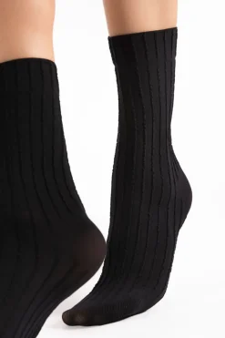 £30 And Under | Sheer Lingerie>FiORE Basico Striped Socks 40 Denier in Black