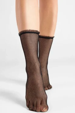 £30 And Under>FiORE Bea Net Organza Trim Socks 40 Denier Black