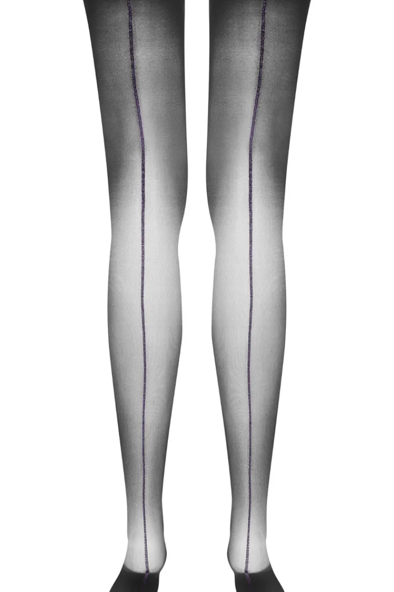 Seamed Stockings | Sheer Stockings>Maison Close Black Cut & Curled Purple Lurex Seam Stockings 20 Denier