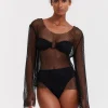 Beach & Resortwear>Gottex Flirtt Black Rhinestone Mesh Beach Cover Up Shirt