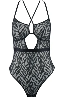Sexy Lingerie | Luxury French Lingerie>Aubade Boîte à Désir Moonlight Shadow Thong Bodysuit Black/Silver
