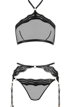 Lingerie Sets | 3 Piece Lingerie Sets>Aubade Boîte à Désir Sheer Sequin 3-piece Lingerie Set BlackOnyx