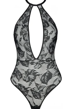 Sexy Lingerie | Luxury French Lingerie>Aubade Boîte à Désir Twist and Love Lace Thong Bodysuit Black