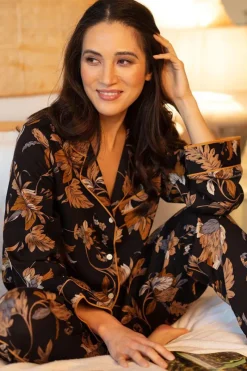 Pyjama Sets | 2 Piece Lingerie Sets>Fable u0026 Eve Brixton Floral Print Pyjama Set, Size UK 14 Black
