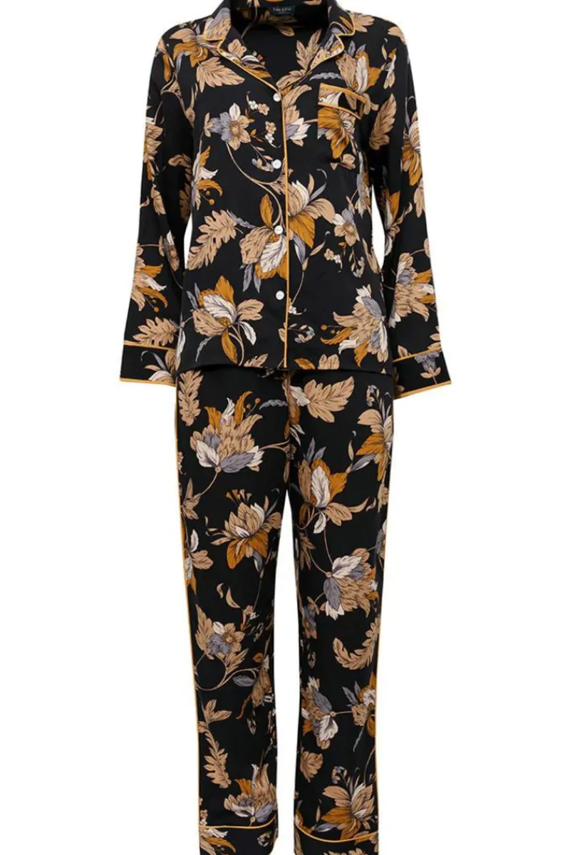 Pyjama Sets | 2 Piece Lingerie Sets>Fable u0026 Eve Brixton Floral Print Pyjama Set, Size UK 14 Black