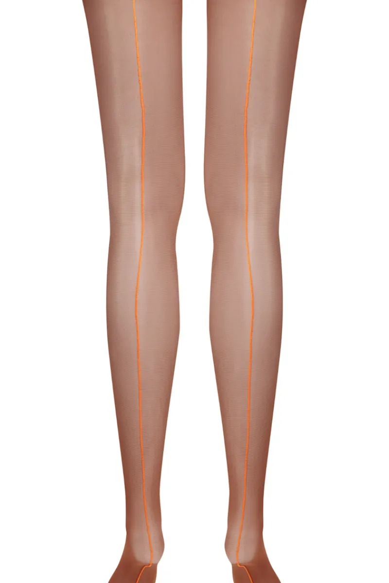 Seamed Stockings | Sexy Lingerie>Maison Close Brown Cut & Curled Orange Seam Stockings 20 Denier
