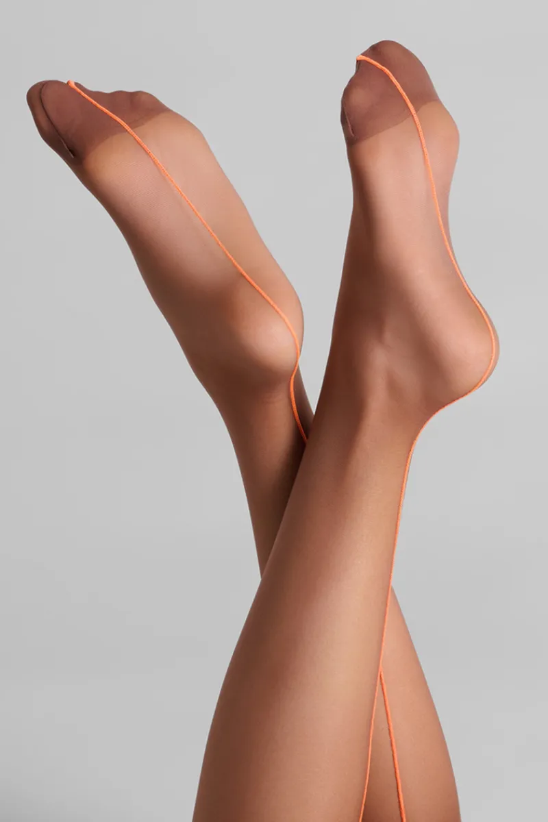 Seamed Stockings | Sexy Lingerie>Maison Close Brown Cut & Curled Orange Seam Stockings 20 Denier