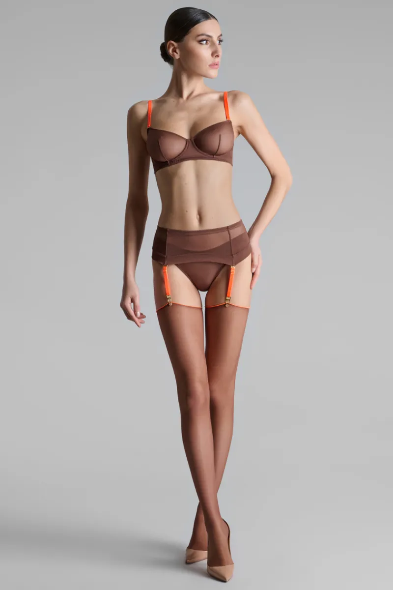 Seamed Stockings | Sexy Lingerie>Maison Close Brown Cut & Curled Orange Seam Stockings 20 Denier