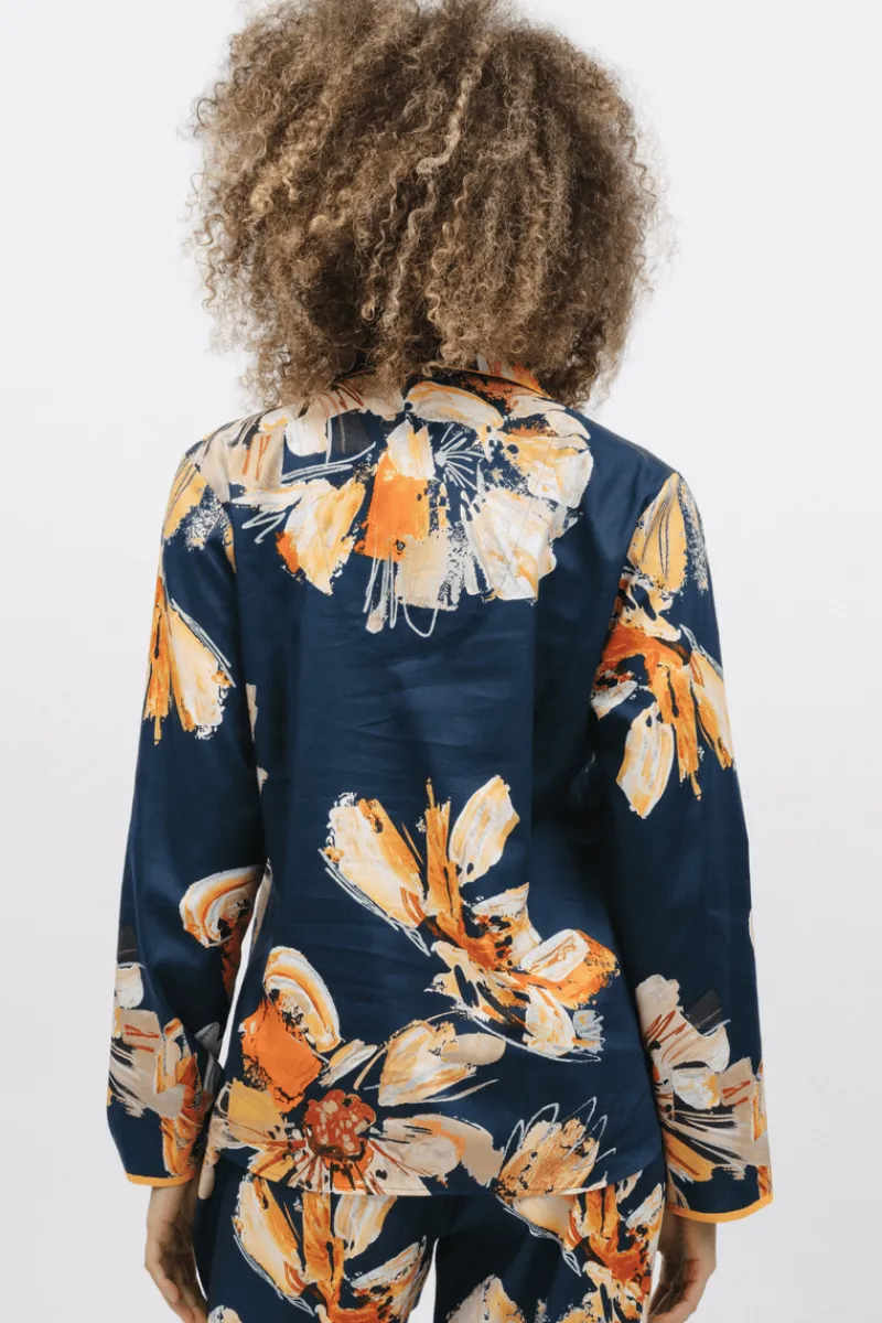 Pyjama Tops | £30 And Under>Cyberjammies Cosmo Floral Print Long Sleeve Pyjama Top, Size UK 8 NavyMix