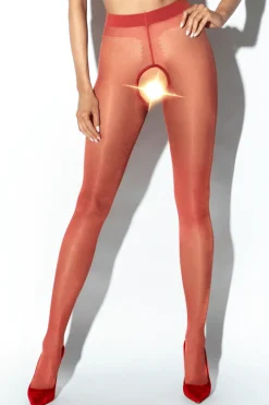 Crotchless Tights | Red Lingerie>Amour Crotchless Gloss Tights Red 20 Denier