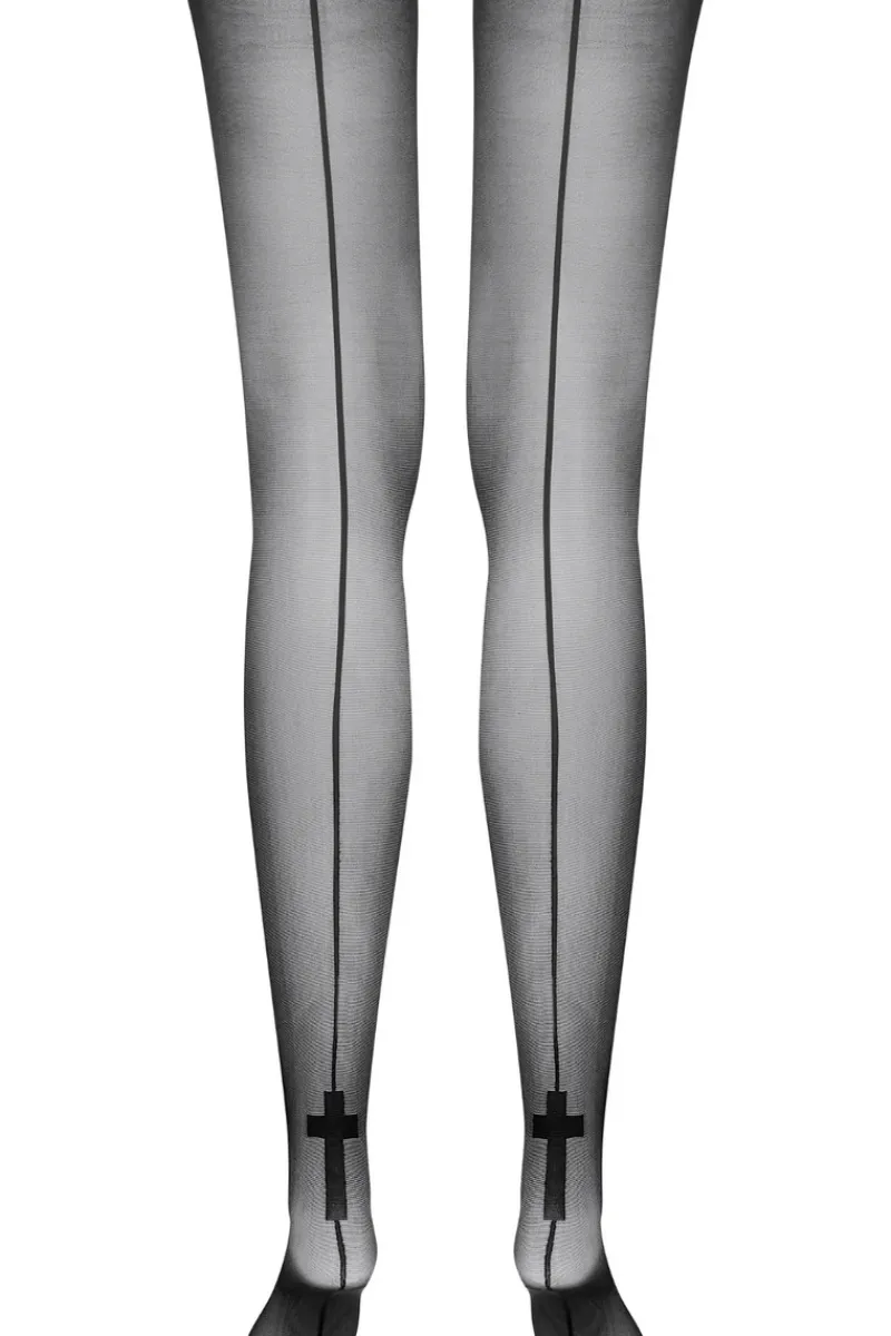 Seamed Stockings | Sheer Stockings>Maison Close Cut & Curled Cross Detail Back Seam Stockings 20 Denier Black