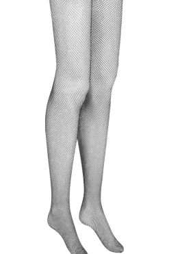 Sheer Stockings | Black Stockings>Maison Close Cut & Curled Fishnet Lurex Stockings Black/Silver