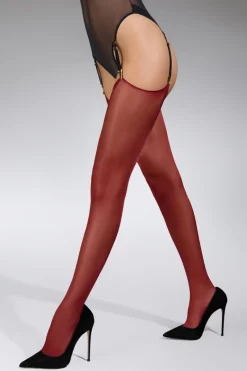 Sheer Stockings | Red Lingerie>Maison Close Cut & Curled Stockings 20 Denier - Burgundy