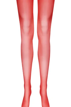 Sheer Stockings | Red Lingerie>Maison Close Cut & Curled Stockings 10 Denier Red