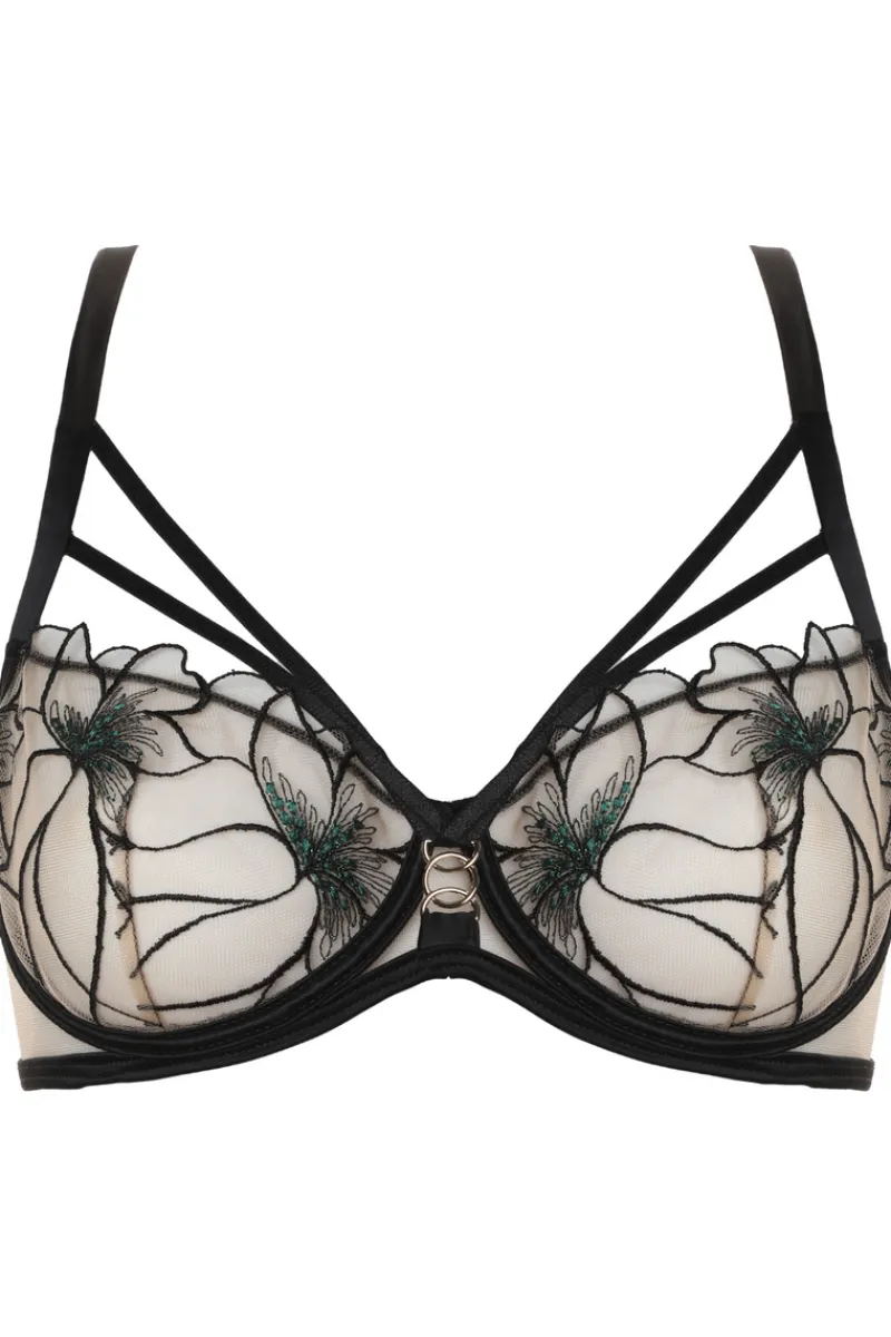 Sheer Lingerie | Balconette Bras & Demi Bras>Prelude Delicate Nymph Balconette Bra Black/Green