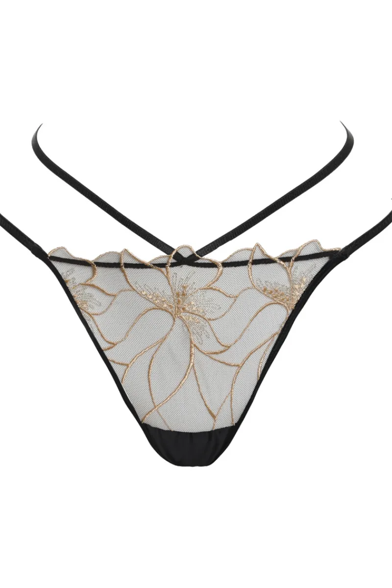 Sheer Lingerie | Thongs & G-strings>Prelude Delicate Nymph Mini Thong Black/Gold