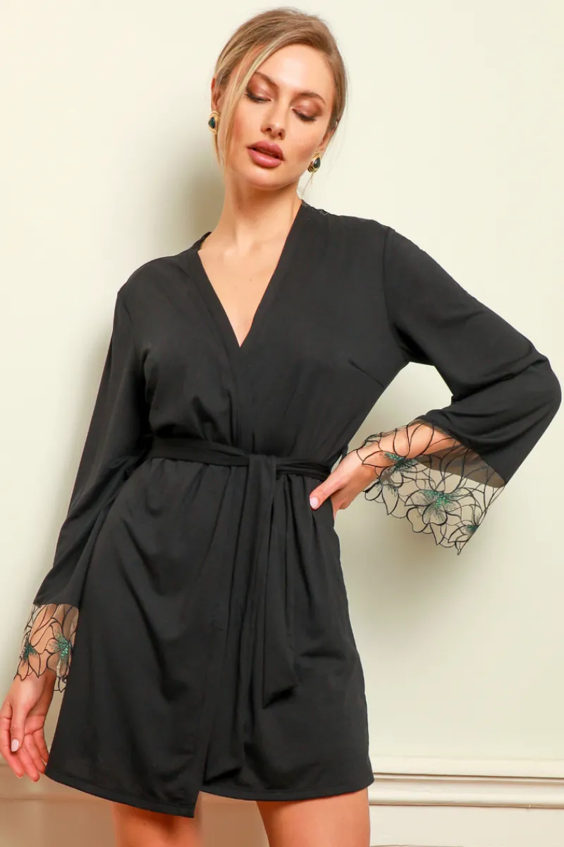 Kimonos & Robes>Prelude Delicate Nymph Robe Black/Green