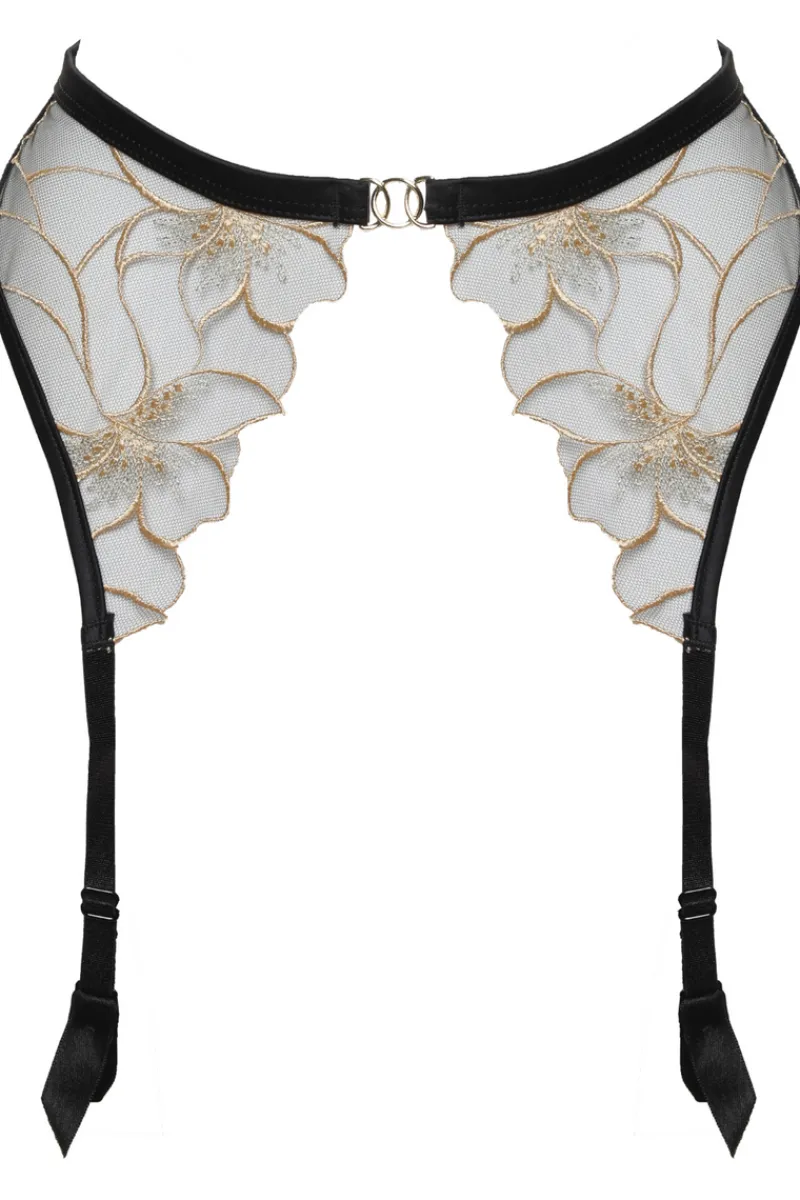 Sheer Lingerie | Suspender Belts>Prelude Delicate Nymph Suspender Belt Black/Gold