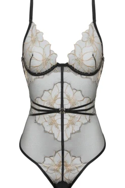 Sheer Lingerie | Bodysuits & Playsuits>Prelude Delicate Nymph Thong Bodysuit Black/Gold