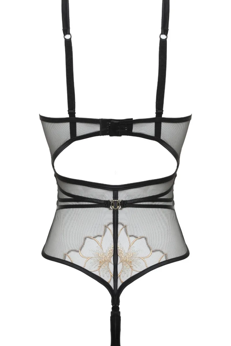 Sheer Lingerie | Bodysuits & Playsuits>Prelude Delicate Nymph Thong Bodysuit Black/Gold