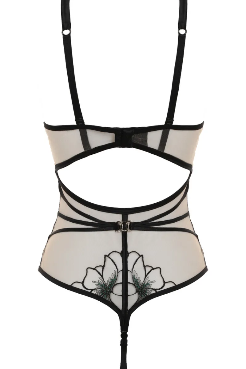 Sheer Lingerie | Bodysuits & Playsuits>Prelude Delicate Nymph Thong Bodysuit Black/Green