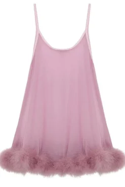 Silk Nightwear | Nighties, Babydolls & Chemises>Gilda u0026 Pearl Diana Silk & Marabou Feather Babydoll, Size S-M (UK 8-10) BoudoirRose
