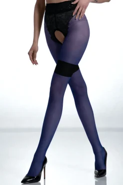 Black Tights | Patterned Tights>Amour Diva Very Peri/Black Crotchless Tights 30 Denier