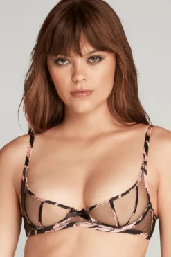 Plunge Bras | Balconette Bras & Demi Bras>Agent Provocateur Ellise Underwired Demi Cup Bra Black/Pink