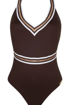 Swimsuits | Sexy Lingerie>Lise Charmel Energie Nautique Crossed Back Swimsuit in Taupe