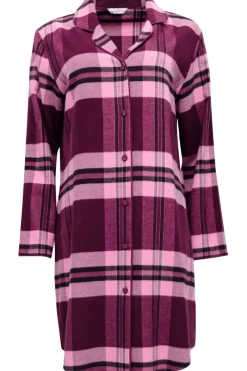 Red Lingerie>Cyberjammies Eve Check Long Sleeve Nightshirt DarkMagentaMix