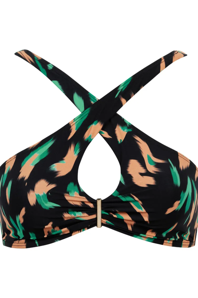 Sexy Lingerie | Luxury French Lingerie>Aubade Feline Energy Bikini Top GreenPanther
