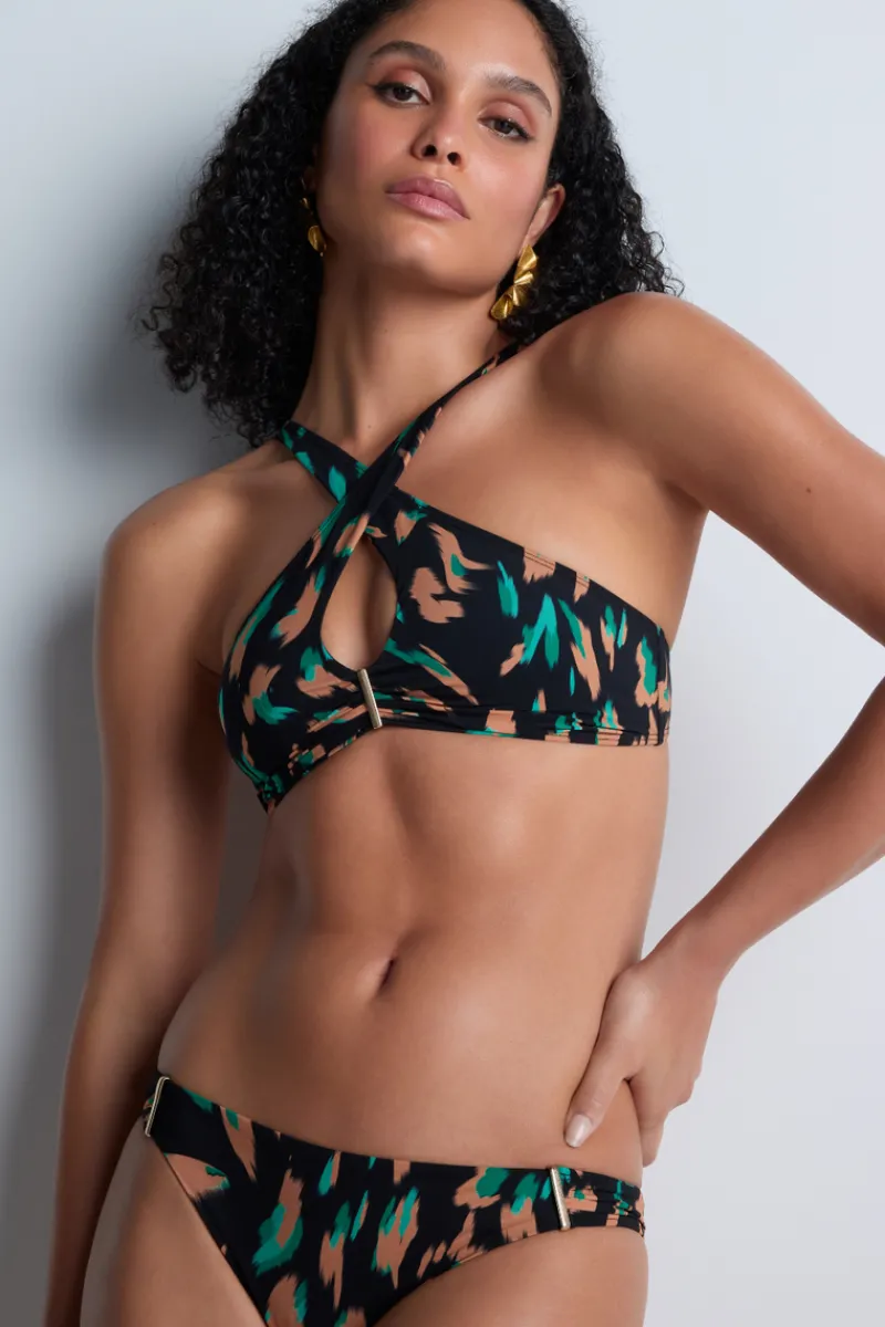 Sexy Lingerie | Luxury French Lingerie>Aubade Feline Energy Brazilian Bikini Bottom GreenPanther