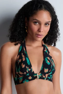 Sexy Lingerie | Luxury French Lingerie>Aubade Feline Energy Triangle Bikini Top GreenPanther