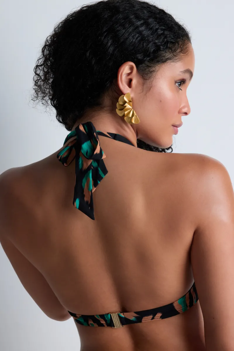 Sexy Lingerie | Luxury French Lingerie>Aubade Feline Energy Triangle Bikini Top GreenPanther