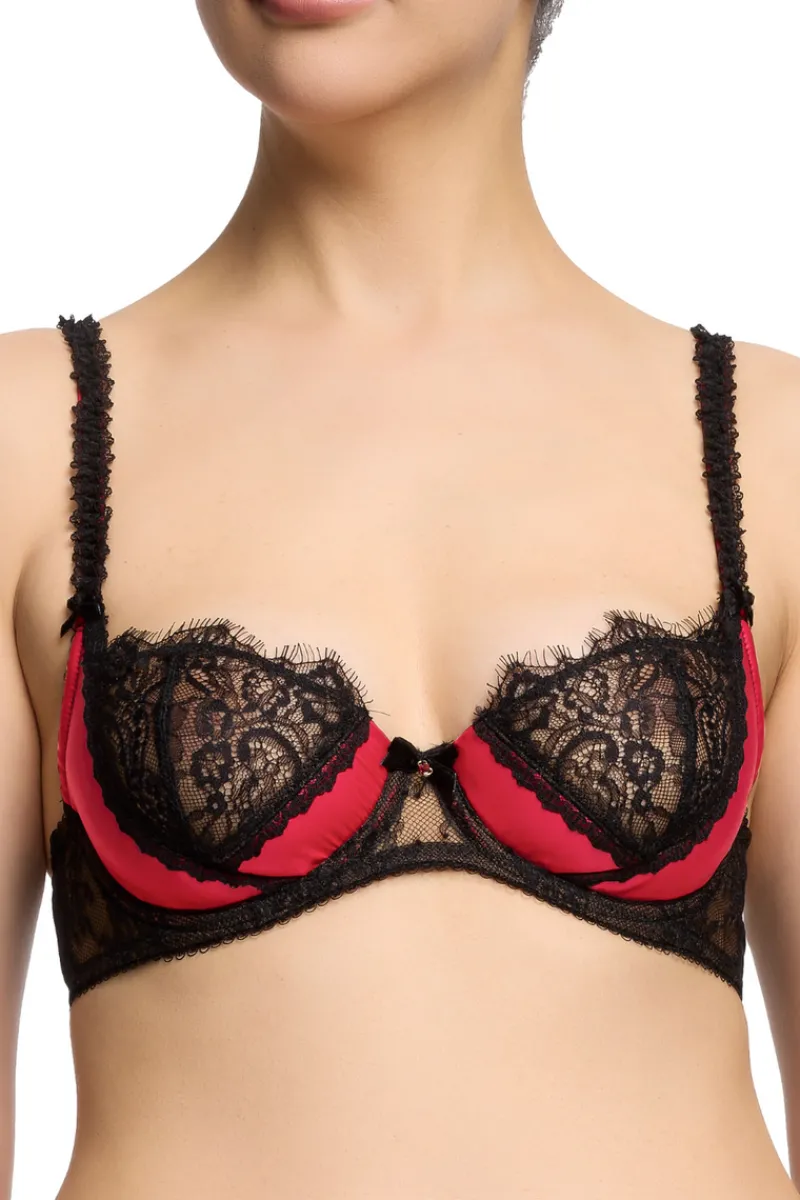 Red Lingerie | Balconette Bras & Demi Bras>Dita Von Teese Glamcatcher Balconette Bra Black/RunwayRed