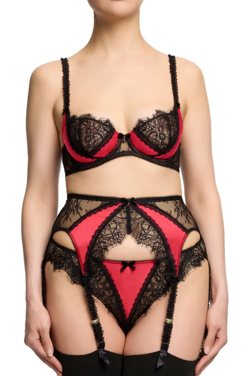 Red Lingerie | Suspender Belts>Dita Von Teese Glamcatcher Suspender Black/RunwayRed