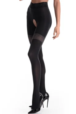 Black Tights | Patterned Tights>Amour Gl Crotchless Tights 80 Denier Black