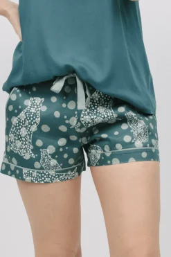 Pyjama Pants & Shorts | £30 And Under>Cyberjammies Hannah Leopard Print Shorts GreenMix