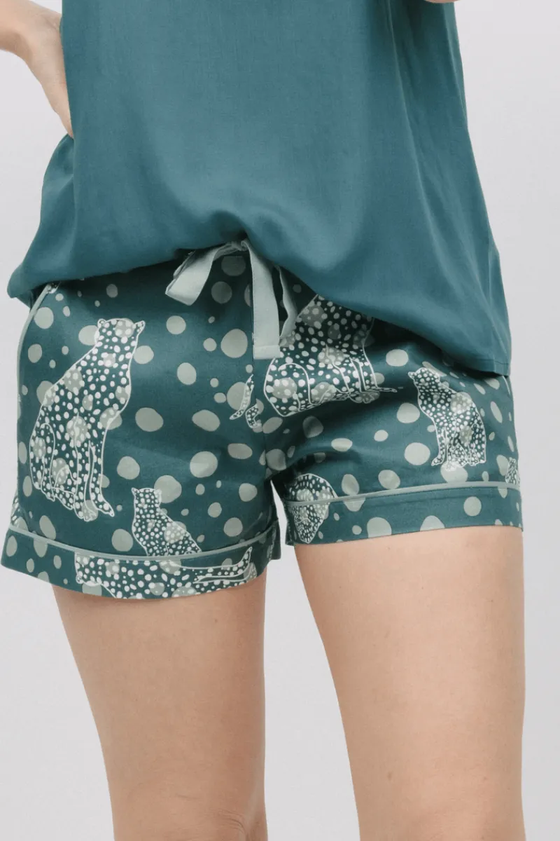 Pyjama Pants & Shorts | £30 And Under>Cyberjammies Hannah Leopard Print Shorts GreenMix