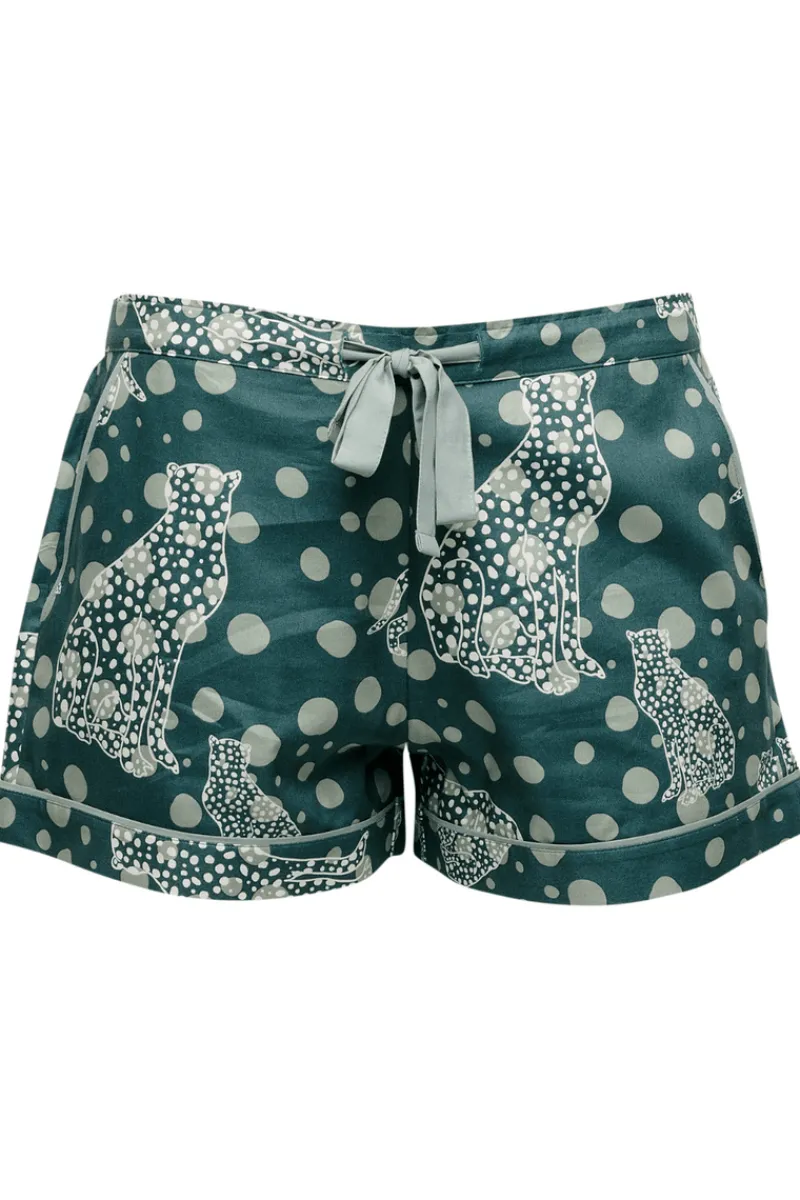 Pyjama Pants & Shorts | £30 And Under>Cyberjammies Hannah Leopard Print Shorts GreenMix