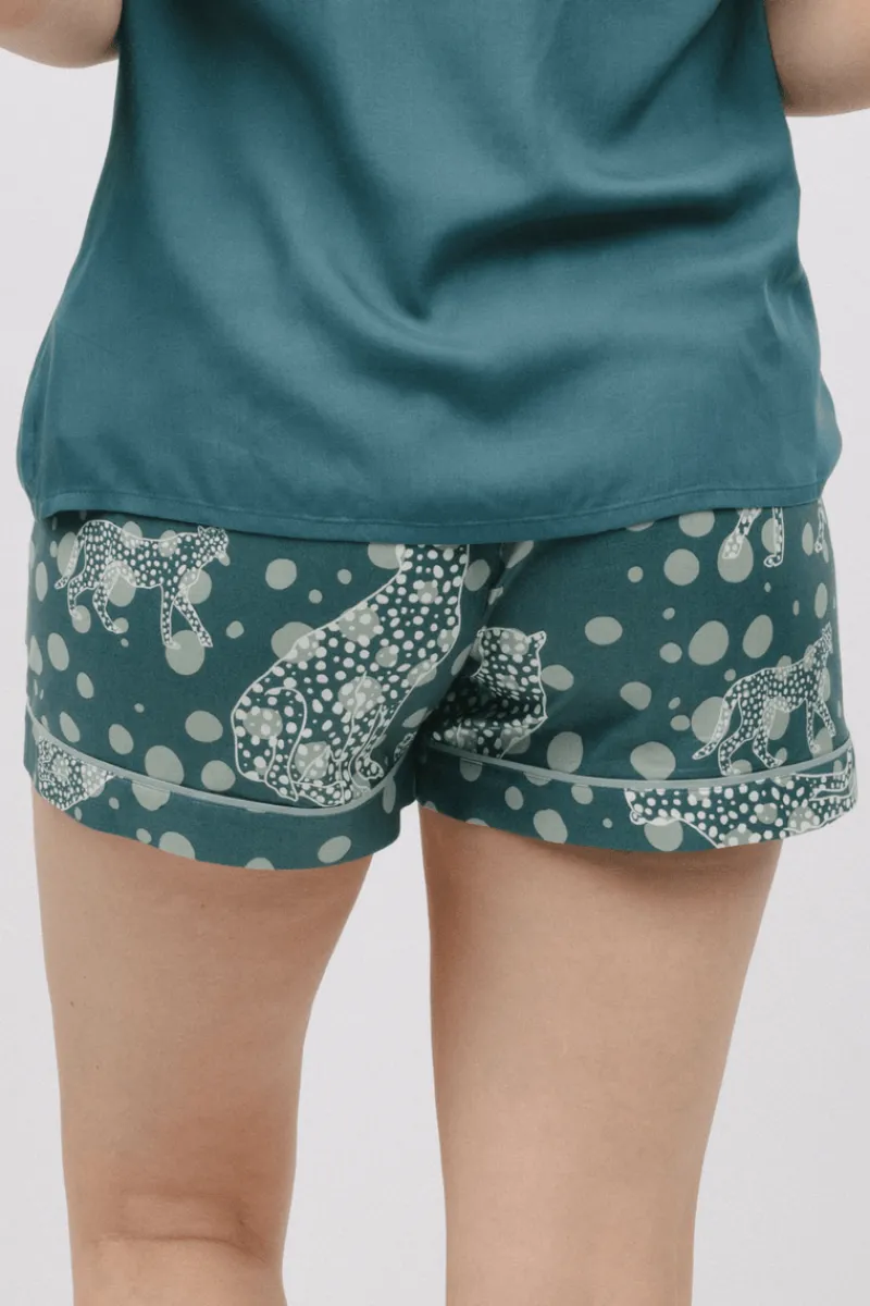 Pyjama Pants & Shorts | £30 And Under>Cyberjammies Hannah Leopard Print Shorts GreenMix