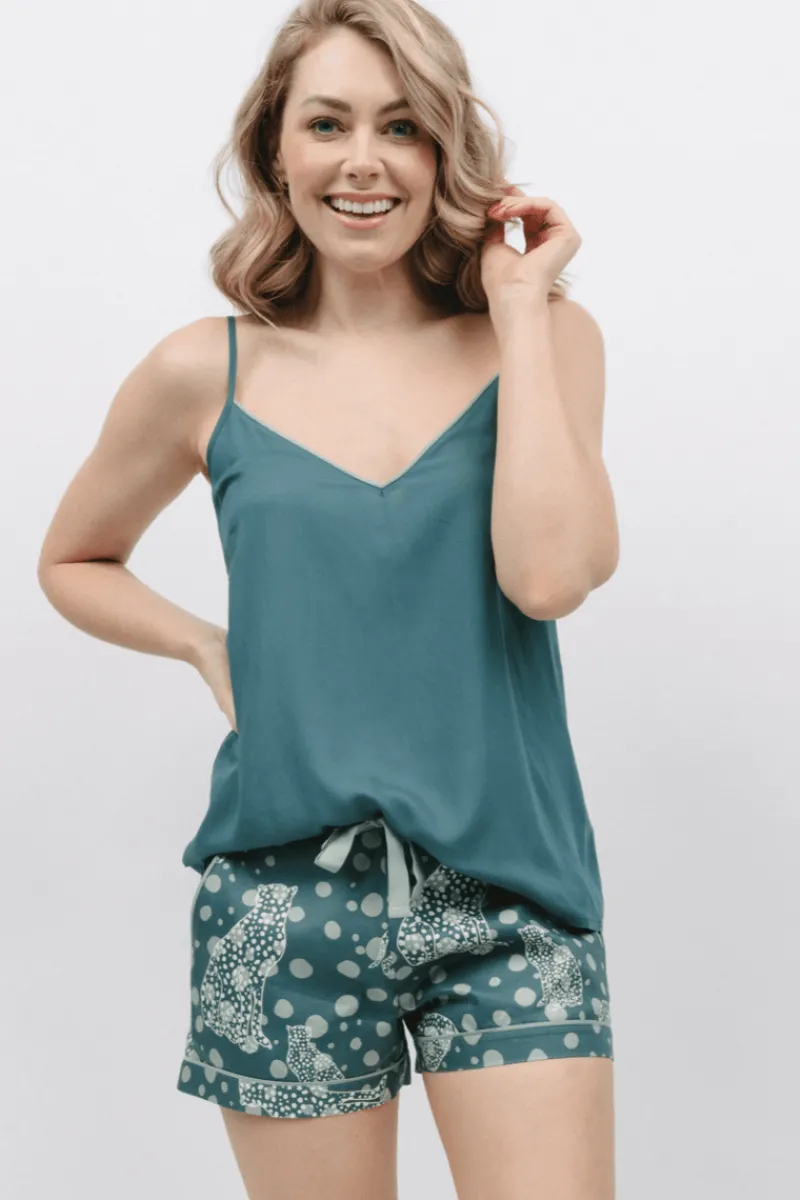 Pyjama Pants & Shorts | £30 And Under>Cyberjammies Hannah Leopard Print Shorts GreenMix