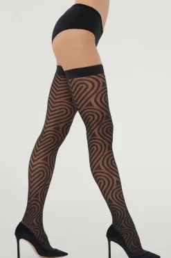 Sheer Hold Ups | Black Hold Ups>Wolford Heart Pattern Stay-Ups Black 20 Denier